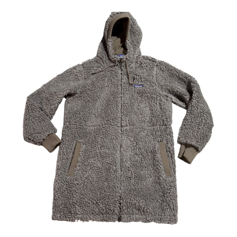 Patagonia Taupe Gray Teddy Fleece Hooded Coat